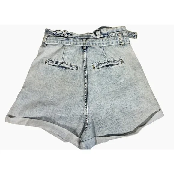 BLANK NYC High-Waist Light Blue Acid Wash Denim Paperbag Shorts Tie Belt Size 28 - Picture 4 of 14